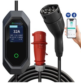 Resim Evcharge 22 Kw Elektrikli Araç Taşınabilir Şarj Istasyonu 32a Tip-2 5x32a 5 Mt Tip2 Mobil Uygulama 22.0 KW 