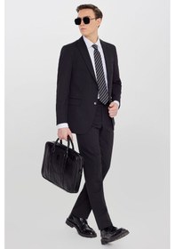 Resim Altınyıldız Classıcs Smart Lıne Erkek Sıyah Grı Slim Fit Kırlangıç Yaka Çizgili Kapak Cepli Esnek Takım Elbise 