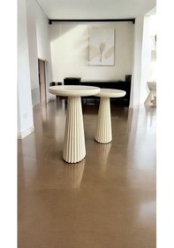 Resim Wood Wooden Ahşap Krem Renk 2'li Set Mantar Yan Sehpa Fiskos Çiçeklik Decorative Krem 