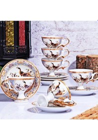 Resim Tavuzkuşu Ayaklı Porselen Kahve Fincan Takımı Diğer 
