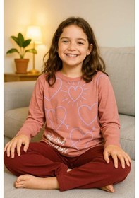 Resim Çocuk Pijama Takımı %100 Pamuk Mor 