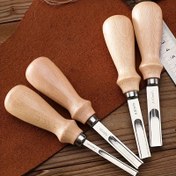 Resim 4 Boyutlu (A4mm/6mm/8mm/10mm) Geniş Ağızlı Deri Kenar Kesici, Kayın Ağacı Saplı Paslanmaz Çelik Deri Aracı, Deri Oyma ve DIY Ürünler İçin Manuel Kenar Düzeltme ve İnceltenme 