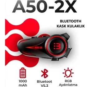Resim Zoli A50-2X 2025 Model 2 Kişi Bağlantılı Bluetooth V5.3 Motosiklet Kask Kulaklık Rgb Renkli Interkom 
