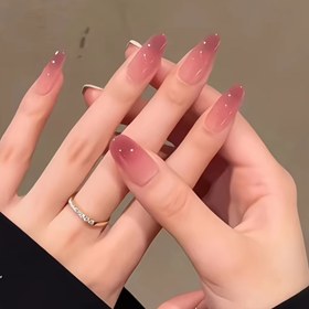 Resim 24 adet Badem Şekilli Basınçlı Tırnak Seti, Karışık Kırmızı Çizgi ve Gradyan Polka Dot Tasarımı, Orta Uzunluk, Parlak Bitiş, Çıkarılabilir Tırnak Uçları ile Saf Renk ve Gradyan Desen için 