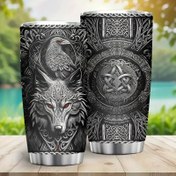 Resim 20oz Viking Temalı Paslanmaz Çelik Termos - Çift Duvarlı Yalıtımlı Seyahat Kupası, Kurt & Kelt Düğümü Tasarımı, Sıcak & Soğuk İçecek Kupası - Erkekler İçin Mükemmel Hediye, Doğum Günü, Noel, Sevgililer Günü - Tekrar Kullanılabilir, Sadece Elde Yıkama 