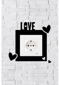 Resim Love Yazılı Kalp Tasarım Priz Çerçevesi İç Ölçü 8,4x8,4 Cm Dekoratif Priz - Anahtar Çerçevesi 