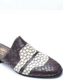 Resim Bruno Shoes Kahverengi Krem Yılan Desenli Hakiki Deri Erkek Sabo Half Shoes 