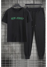 Resim Unisex New Jersey Baskılı 2'li Eşofman Takımı Siyah 
