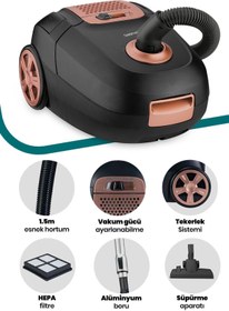 Resim GoldMaster Siyah Inci 4 Litre Kapasiteli Yıkanabilir Toz Torbalı Hız Ayarlı Elektrikli Süpürge Siyah Gold 