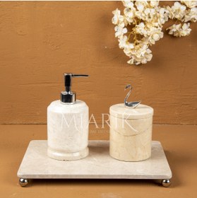 Resim MIARIK DESIGN & DEKORASYON DEKORATİF BEJ MERMER AKSESUAR DETAYLI 3 LU BANYO SETİ TAKIMI 