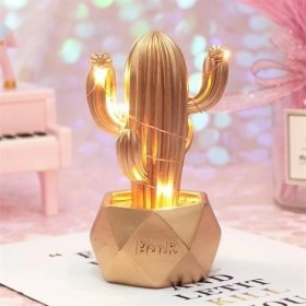 Resim Medu Shop LED Işıklı Sevimli Kaktüs Dekoratif Masa Lambası Mini Biblo Gece Lambası-Gold 