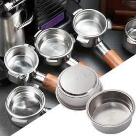 Resim 2 Kupa 51mm Çift Katmanlı Basınçlı Paslanmaz Çelik Toz Kasesi Yeniden Kullanılabilir Kahve Filtre Sepeti Portafilter Kahve Makinesi İçin Çift Kupa 2in 
