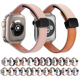 Resim iOs Watch Uyumlu Serisi 7 İçin 45mm İnce Manyetik Toka Hakiki Deri Saat Bandı Düz Bej Pembe 