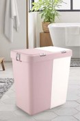 Resim ego home Pembe-beyaz Mote Ikili Dokunmatik Kirli Çamaşır Sepeti 2 Bölmeli Dokunmatik Kapak 80lt, 