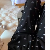 Resim Kadınlar İçin Yüksek Bel Geniş Paça Pantolon - Esnemez Bel Bandı, Siyah & Şık Fiyonk Detaylı, Her Mevsim Resmi ve Günlük Kullanım, Kaliteli Dikişli, Şık Tarz, Ofis Giyimi, Rahat Kesim, Yetişkin Kadınlar için Çok Yönlü Alt Giysi 