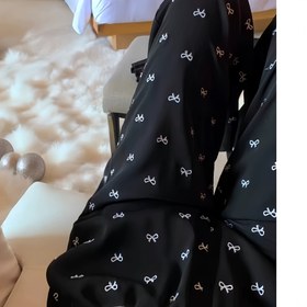 Resim Kadınlar İçin Yüksek Bel Geniş Paça Pantolon - Esnemez Bel Bandı, Siyah & Şık Fiyonk Detaylı, Her Mevsim Resmi ve Günlük Kullanım, Kaliteli Dikişli, Şık Tarz, Ofis Giyimi, Rahat Kesim, Yetişkin Kadınlar için Çok Yönlü Alt Giysi 