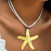 Resim 1 adet Boho Chic Yıldız Balığı Reçine Kolye - Canlı Sarı, Çok Renkli, Polyester Kordon - Kadınlar için Hawaii Seyahat ve Tatil Kıyafetleri, Bohem Tarzı, Tüm Mevsim Aksesuarı, Tatil Takıları|Bohem Kolye|Polyester Kordon Kolye 