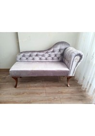 Resim Ters Kol Dekoratif Bihter Koltuk Josefin Puf 130 Cm Ceviz Ayak Gri 