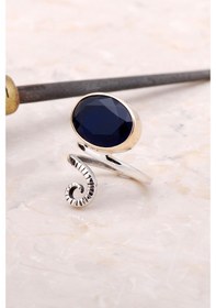 Resim Safir Tasarım Elişi Gümüş Yüzük 3011 - 437370693 