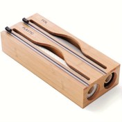 Resim 1 adet 2-in-1 Bambu Sarma Makinesi Kesici ve Etiketler ile - Sarımlar, Dilimler ve Sarımlar için Çok Bölümlü Mutfak Düzenleyici - Alüminyum Folyo ve Balmumu Kağıt içerir - Mutfak Çekmeceleri için Mükemmel, Siyah/Beyaz, Mutfak Düzenleyicileri ve Depolama 