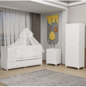 Resim Garaj Home Melina Yıldız 2 Kapaklı Bebek Odası Uyku Seti - Beyaz Beyaz 