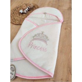 Resim Tomuycuk Çizgi Efektli Princess Kız Bebek Klasik Kundak Ekru-Pembe 