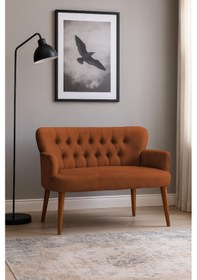 Resim Roma Modern İkili Koltuk - Babyface Kumaş - Ahşap Ceviz Renk Ayak - Bakır Bakır 