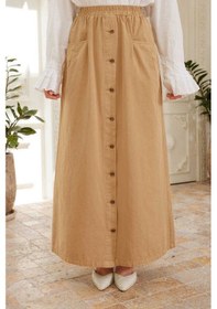 Resim 2276-düğmeli Pileli Etek Bej Bej 