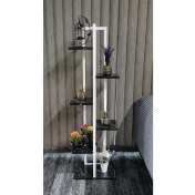 Resim Boss Group Çiçeklik 6 Bölmeli, Raf Beyaz Metal Çerçeveli Siyah Mermer 