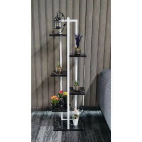 Resim Boss Group Çiçeklik 6 Bölmeli, Raf Beyaz Metal Çerçeveli Siyah Mermer 