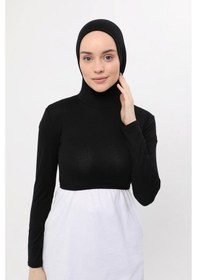 Resim Altobeh Uzun Kollu Boyunluklu Boneli Yarım Body Siyah Çok Renkli 