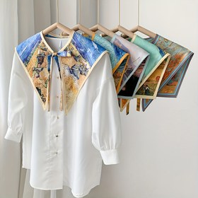 Resim Kadınlar için Yağlı Boya Baskılı Polyester Örgü Sahte Yaka Şal - Bahar/Yaz için Çok Yönlü Yaz Modası Aksesuarı, Sanatsal Tasarım ile Hafif Dekoratif Eşarp 
