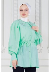 Resim Sevitli Yakası Taş Çakım Tunik-yeşil-3648-yeşil Yeşil 