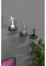 Resim Duvar Rafı Dekoratif 3 Adet Çiçeklik Altıgen Siyah Mermer Desen 