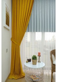 Resim Evdepo Home Hardal Düz Renk Soft Fon Perde Tek Kanat Hardal 