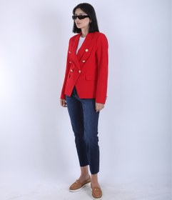 Resim Kırmızı Kruvaze Düğmeli Premium Blazer Ceket 