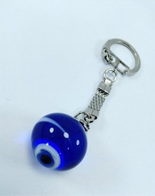 Resim Cam Nazar Boncuğu Küre Çizgili Anahtarlık El Yapımı Hediyelik Aks 