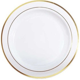 Resim Plastik Gold Renk İşlemeli Beyaz Tabak 19 Cm - 6 Adet 