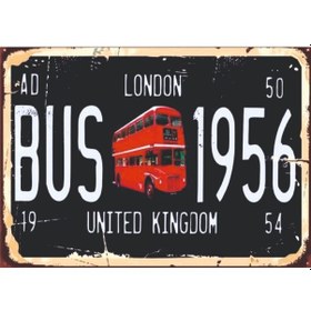 Resim London 1956 Kırmızı Otobüs Temalı Ahşap Retro Poster Tablo 