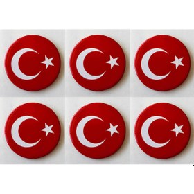 Resim 3,5 cm 6 Adet Yuvarlak Türk Bayraklı Rozet Bayrak Yaka Rozeti Çen 