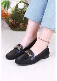 Resim Fort 8571 Zincir Toka Detaylı Şık Rahat Kadın Babet Sıyah Siyah 