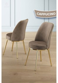 Resim Canisa Lena Serisi 90x160 Antrasit İroni Gold Kaplama Ayaklı Masa Takımı Ve 4 Cappucino Sandalye Antrasit İroni Masa Cappucino Sandalye 