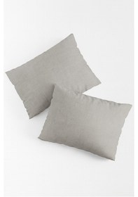 Resim Vevra Çizgili Gri Düz Renkli 2 Li Yastık Kılıfı Pamuklu Kumaş Fermuarlı Gri 