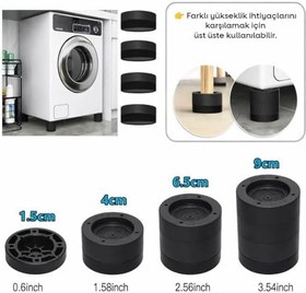 Resim TİNEKE Beyaz Eşya Ayağı Çamaşır Makinesi Mobilya Titreşim Önleyici Kaydırmaz Yükseltici 4 Lü Set SİYAH (6 CM) 
