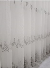 Resim Bayaz Gri Şeritli Sade Tül Perde 1/3 Sık Pileli Dikim 