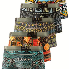 Resim 2025 Yeni 5 Adet Erkek Boxer Briefs - Nefes Alabilen, Hızlı Kuruyan, Geometrik Baskılı İç Çamaşırı, Esnek Bel Bandı, Rahat Uygunluk, Hızlı Kuruyan İç Çamaşırı | Canlı Baskılı İç Çamaşırı | Orta Esneklik 