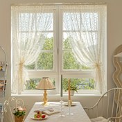 Resim Cottagecore Zarafeti, Büyüleyici Beyaz Dantel Çiçekli Kafe Perdesi - Nakışlı, Mutfak & Yemek Odası Dekoru için Çubuk Cep Tasarımı 