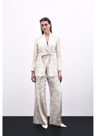 Resim Sateen Renkli Jakarlı Pantolon - Bej-135835 Bej 
