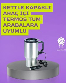 Resim Çelik Gövdeli Araç İçi Isıtıcı Termos Bardak 450 Ml Kapasiteli 