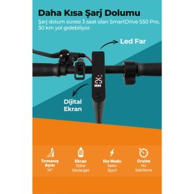 Resim Smart Drive S50 LED Ekranlı Patlamaz Tekerlekli Fırçasız Motorlu Farlı Katlanabilir Taşınabilir Süspansiyonlu Elektrikli Scooter 
